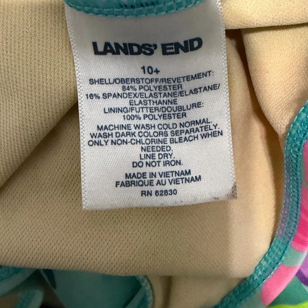 Lands' End Kids Floral One Piece - Blue and Pink swim dress